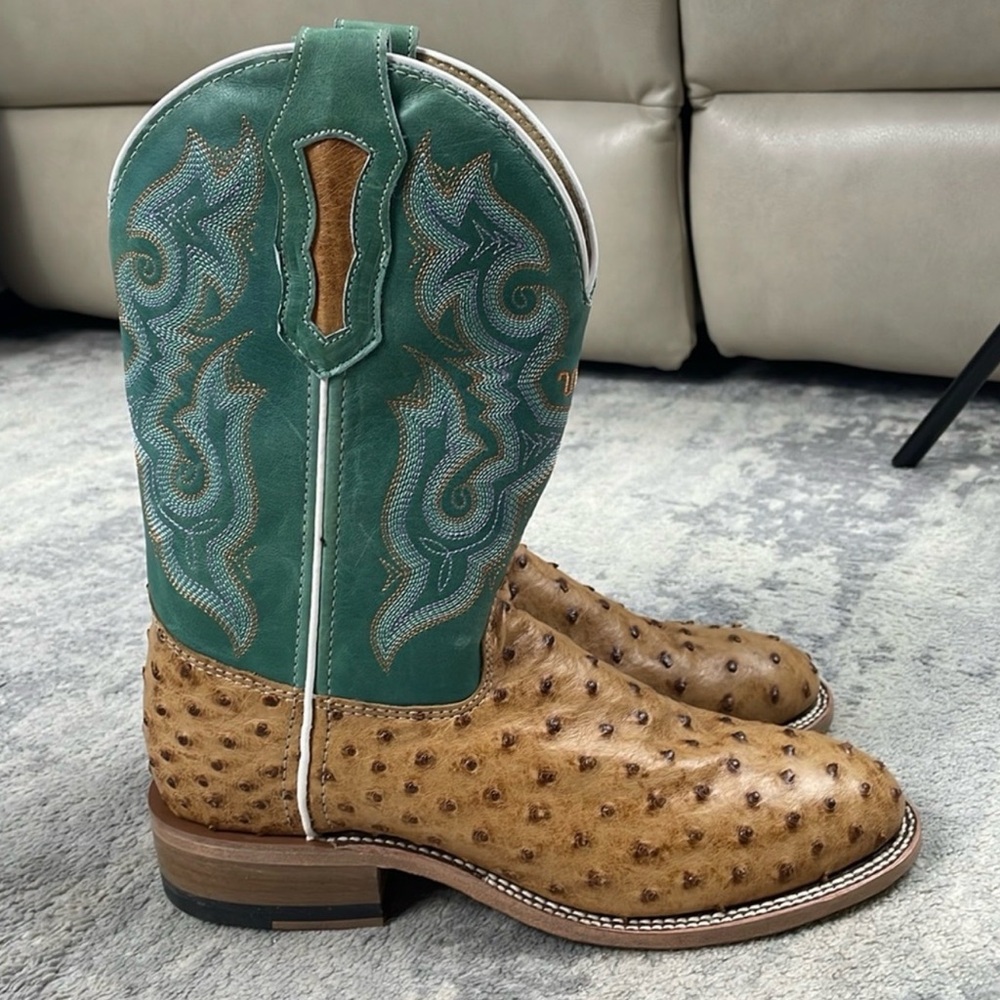 King Ranch Double H Tan Ostrich “Cattle Baron” Western Cowboy Boots Rodeo Sz 9